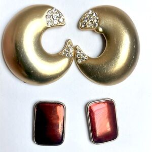 Two Pairs of Bold Gold Tone Post Earrings